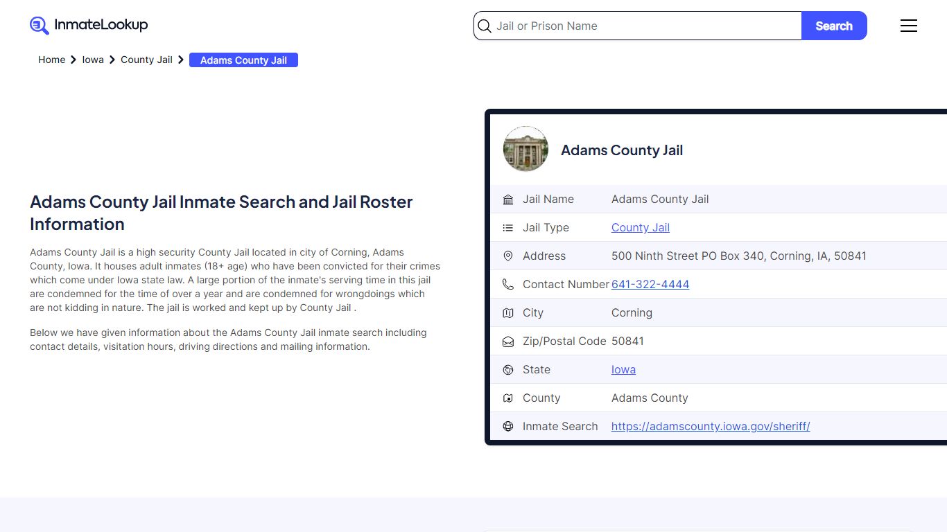 Adams County Jail (IA) Inmate Search Iowa - Inmate Lookup