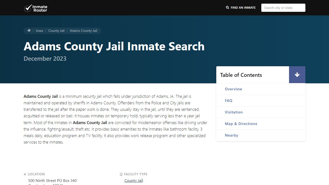 Inmate Search | Adams County Jail - Corning, IA