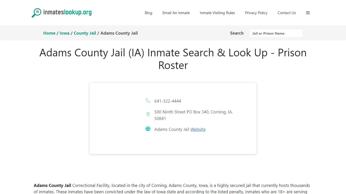 Adams County Jail (IA) Inmate Search & Look Up - Prison Roster